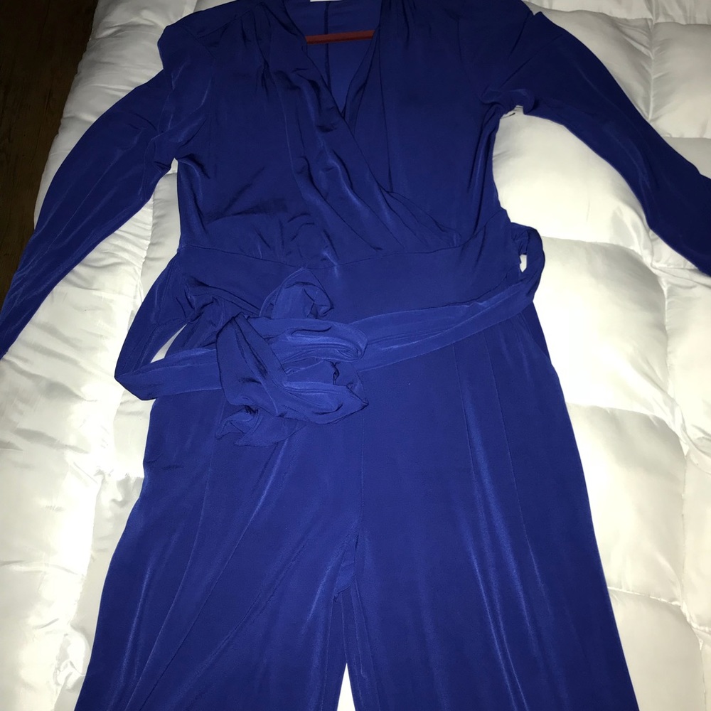 New York and Co. Blue V- Neck Jumpsuit
